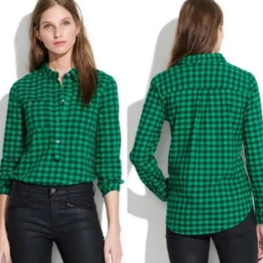 Madewell Size Medium Green Buffalo Check Popover Shirt